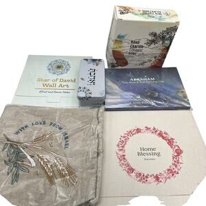 Judaica Bundle!  6 Items Total, Home Decor, Pottery, Apron, Mezuzah Scroll. NEW!